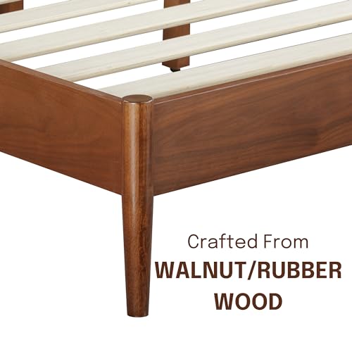 NTC Lupin Dark Walnut Wooden Bed Frame with Headboard - Effortless Assembly and Silent Slats, Queen Size NTC