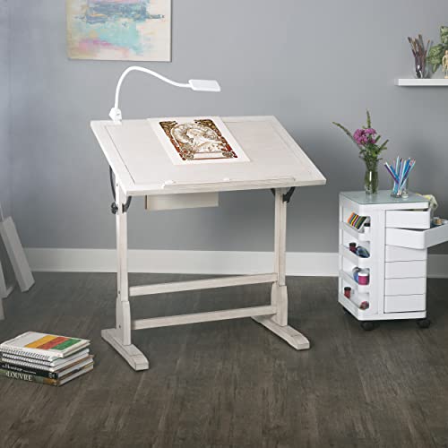 Studio Designs Vintage Drawing/Drafting Table with Pencil Ledge - 36" W x 24" D - Coastal Whitewash - Adjustable Tilting Top - WoodArtSupply