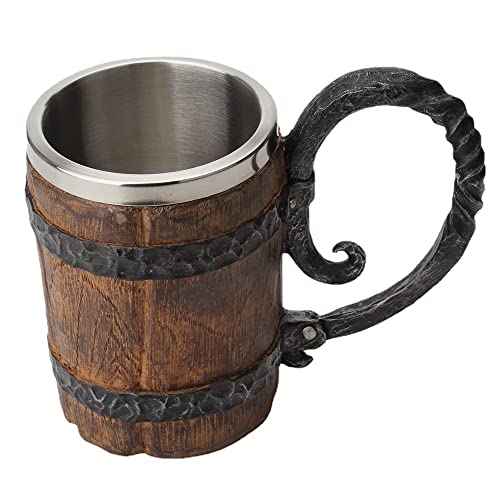 550ML Viking Beer Mug, Stainless, Whiskey Barrel Cup ,Viking wood style Beer mug ,Wooden Gift Antique Men's Barrel Capacity - WoodArtSupply