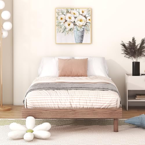 Klwenas Maec Twin Size Floating Bed Frame Without Headboard,10.5" Wood Low Profile Platform Bed with Sturdy Slats Support,Noise Free,No Box Spring Needed,Noise-Free,Easy to Assemble (Walnut, Twin) Klwenas Maec