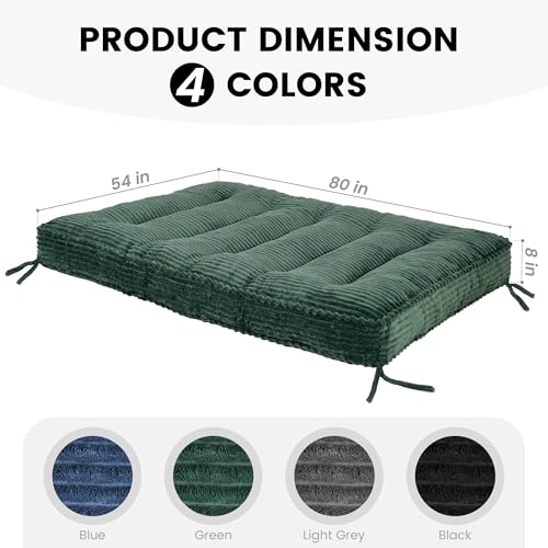 KOZIDO 8 Inches Futon Mattress Full Size, Extra Thick Futons Sofa Couch Bed with Strap Design, Japanese Floor Mattress for Adults, Folding Mattres Shredded Foam Filling (Frame Not Included), Green KOZIDO