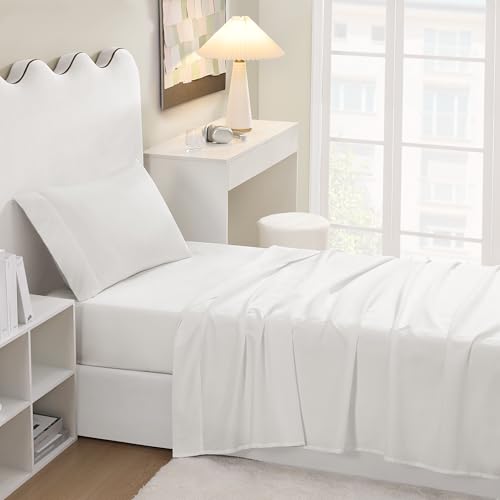 UGG Hedi Twin XL Sheet Set 3-Piece Luxury Cooling Sheets Deep Pockets Premium Bedding with 1 Pillow Sham Hypoallergenic Machine Washable Soft Lightweight Bed Set for Dorm or Kids Bed, Twin XL, White UGG