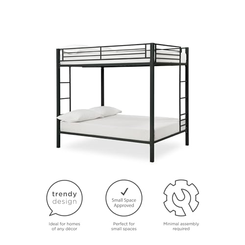 DHP Full Over Full Metal Bunk Bed, Black, Space-Saving Kids Furniture, Sturdy Frame, Guard Rails, Integrated Ladder DHP