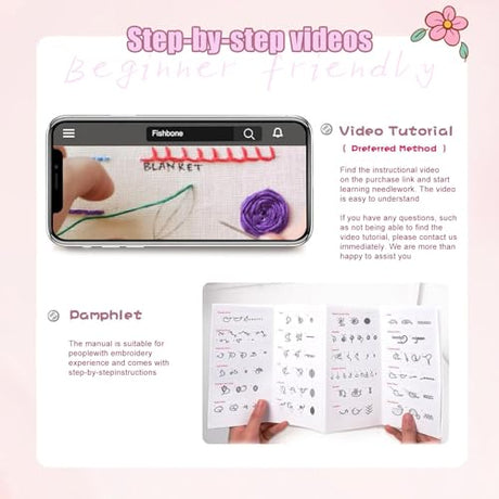spicssa Beginner Embroidery Stitch Book Kit, Embroidery Kit for Beginners Adults with Video Tutorials, 79 Essential Embroidery Stitches Patterns, DIY Your Stitch Book, Ideal for Handmade Gift Giving spicssa