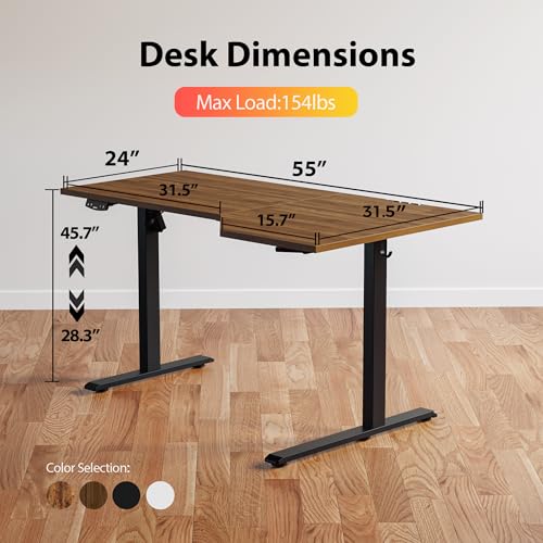 Agilestic Electric Standing Desk, L-Shaped 55 Inches Height Adjustable Desk, Sit and Stand up Desk for Work Office Home, Ergonomic Rising Computer Table for Home Office with Splice Board, Dark Walnut Agilestic
