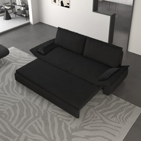 UPYOOE 70.1" Futon Sofa Bed Queen Size, Pull Out Bed, 3-in-1 Convertible Sleeper Sofa with 2 Soft Pillows, Modern Velvet Futon Couch for Living Room, Small Space, Apartment, Bedroom, Black UPYOOE