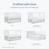 Dream On Me Hygge 5-in-1 Convertible Full-Size Baby Crib in Vintage White Oak, GreenGuard Gold & BSA, Converts to Toddler, Day & Full-Size Bed, Adjustable Mattress Heights, Modern Nursery