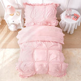 Wowelife Princess Toddler Bedding Set for Girls, Boho Toddler Bed Set, 4 Pieces Ruffles Jacquard Embroidery Toddler Comforter with Comforter, Fitted Sheet, Flat Sheet and Pillowcase, Pink Wowelife