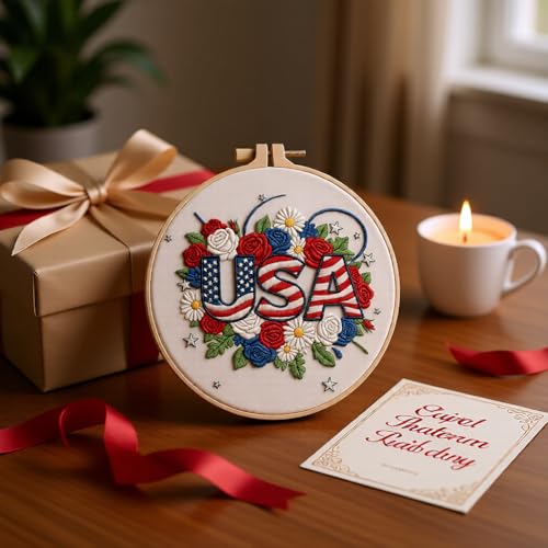 Embroidery Kit for Beginners & Adults Starter Kit, Cross Stitch Kits,DIY Hand Embroidery Needlepoint Set with Hoop, Pre-Printed Fabric, Threads and Instructions (USA)