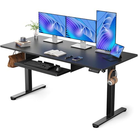 ErGear Large Electric Standing Desk with Keyboard Tray, 63x28 Inches Adjustable Height Sit Stand Up Desk, Home Office Desk Computer Workstation, Black ErGear