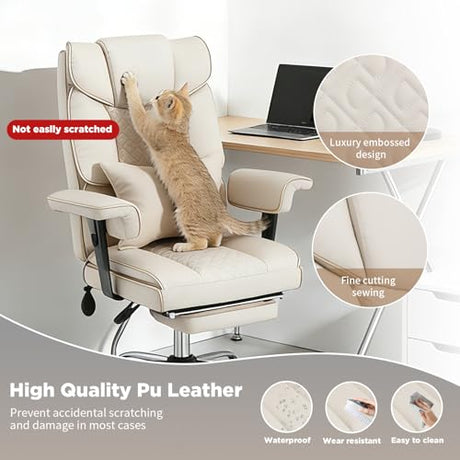 Comermax Massage Office Chair with Foot Rest, Wide Seat Heavy Duty Comfy Home Office Desk Chair, 500lbs Big Tall Reclining Office Chairs for Heavy People, White Comermax