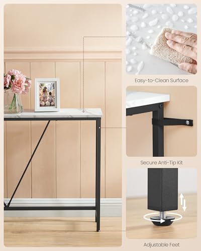 VASAGLE Console Sofa Table, Narrow Entryway Table, for Living Room, Bedroom, Easy Assembly, Marble White and Ink Black ULNT020W01 VASAGLE