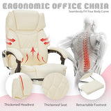 Massage Office Chair with Foot Rest 6 Points Vibration and Heat Home Office Desk Chairs for Heavy People 400lbs Reclining Managerial Chairs Ergonomic Executive Chair (Cream) HESL