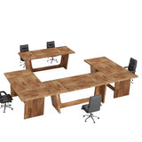 Tribesigns 14-16 People Conference Table, 12 FT Large Rectangular Meeting Seminar Table, Modern Solid Executive Office Business Furniture Boardroom Desk for Office (Set of 4, Light Brown) Tribesigns
