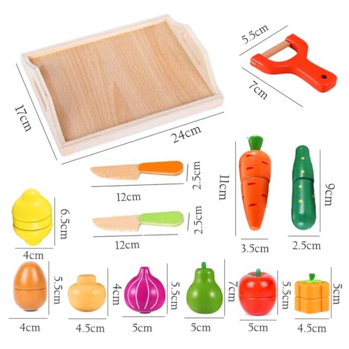 CARLORBO Wooden Toys Food for Kids Kitchen - Play Food Cutting Fruits and Vegetables Set for Pretend Role Play CARLORBO