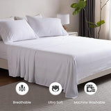 3 Piece Washed Ultra Soft Twin Bed Sheet Set,16inches Deep Pocket White Fitted Sheet Twin Size & Flat Sheet & Pillowcase, Prewashed Brushed Microfiber - Breathable, Fade Resistant,Easy Care Ranunculus