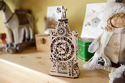 UGEARS Old Clock Tower 3D Wooden Puzzle - Wooden Mechanical Model Kit to Build - DIY Puzzle Clock Toy with Spinning Mechanism - Brain Teaser Building Set for Adults - WoodArtSupply