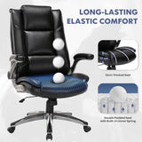 COLAMY Leather Executive Office Chair - High Back Home Computer Desk Chair with Padded Flip-up Arms, Adjustable Tilt Lock, Swivel Rolling Ergonomic Chair for Adult Working Study, Black COLAMY