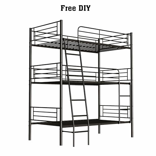 Bellemave Triple Bunk Bed for 3, bunk Bed for 3 Person, 3 bunk beds for Kids/Adults/Teenagers, Black Bellemave