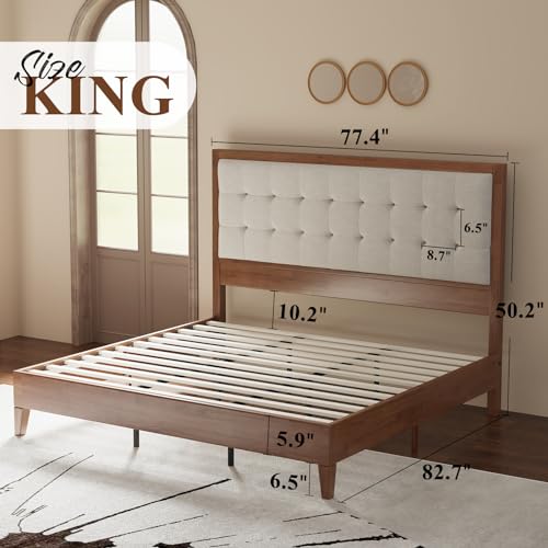 Jocisland King Size Wood Platform Bed Frame with Upholstered Tufted Headboard in Ash Gray - WoodArtSupply