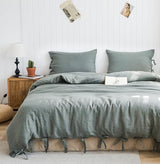 Simple&Opulence 100% Linen Duvet Cover Set, 3 Pieces Belgian Flax Breathable Bedding, King Size 104''x92'' (1 Comforter Cover+2 Pillowshams) with Tie Closure Style,Greyish-Green Simple&Opulence