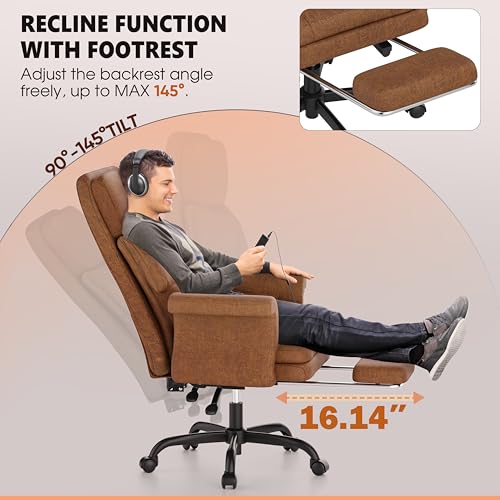 ELABEST C39 Cross Legged Office Chair with Footrest & Convertible Armrests-Pet-Friendly Criss Cross Home Desk Chair, Ergonomic Big and Tall Executive Chair with Lumbar Pillow ELABEST