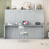 Merax Queen Horizontal Murphy Bed with Hydraulic Lift & Desk, Wood Grey Murphy Bed Cabinet Folding Murphy Chest Bed Queen Size Adults Murphy Bed Merax