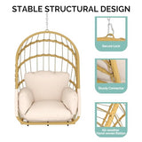 YITAHOME Hanging Egg Chair Without Stand, Rattan Wicker Swing Egg Chair with Light String & Resistant Cushion, 350lbs Capacity, Foldable Hanging Basket Chair for Porch, Garden, Balcony - Beige YITAHOME