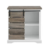 Walker Edison Willa Modern Farmhouse Sliding Single Slat Door Storage Console, 32 Inch, White and Grey Wash Walker Edison