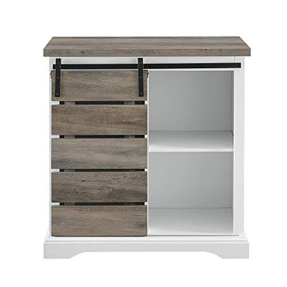 Walker Edison Willa Modern Farmhouse Sliding Single Slat Door Storage Console, 32 Inch, White and Grey Wash - WoodArtSupply