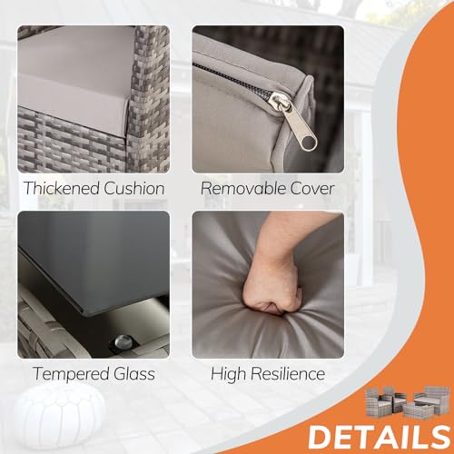 Seogwisam 4 Piece Patio Furniture Set,Outdoor Wicker Conversation Sets,Rattan Sectional Sofa w/Coffee Table,Seat Cushions for Backyard Porch Garden Poolside (Gray/Gray) Seogwisam