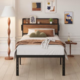 Maenizi 16 Inch Twin Bed Frames with Wood Headboard, Storage Bed Frame Twin No Box Spring Needed, Noise Free, Mahogany Maenizi