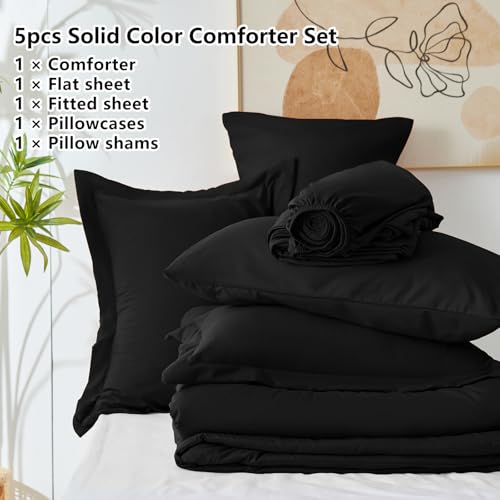 CozyLux Twin Comforter Set Black, 5 Pieces Bed in a Bag Twin Comforter Set with Sheets, All Season 5PC Bed Sets with Down Alternative Comforter, Fitted Sheet, Flat Sheet, Pillow Sham and Pillowcase CozyLux