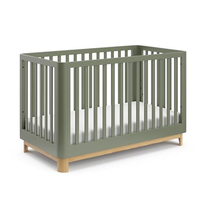 Storkcraft Santos 3-in-1 Convertible Crib (Olive with Natural) – GREENGUARD Gold Certified, Fits Standard Crib Mattress, Converts to Toddler Bed and Daybed, Rounded Details, Designer Edition