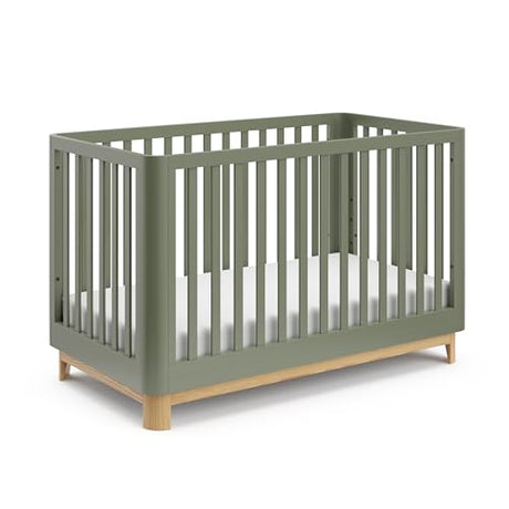 Storkcraft Santos 3-in-1 Convertible Crib (Olive with Natural) – GREENGUARD Gold Certified, Fits Standard Crib Mattress, Converts to Toddler Bed and Daybed, Rounded Details, Designer Edition Storkcraft