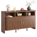 IRONCK 55" Sideboard Buffet Cabinet with Storage, Fluted Credenza with Sliding Door & Open Shelf, Mid Century Modern Accent Coffee Bar Console Table for Kitchen, Living Room, Entryway, Walnut IRONCK