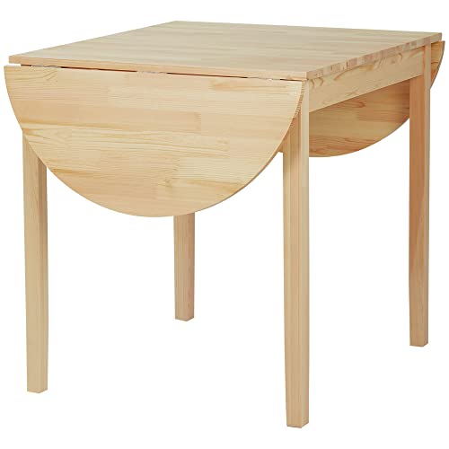 HOMCOM 55" Solid Wood Kitchen Table, Drop Leaf Tables for Small Spaces, Folding Dining Table, Natural - WoodArtSupply