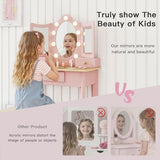 labebe Kids Vanity, Girls Vanity Desk with LED Changing Lights, Pretend Play Princess Vanity Set, Wooden Toddler Makeup Desk Dressing Table with Drawer and Chair (Pink) labebe