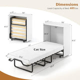 Giantex Murphy Bed Cabinet with Mattress - 74" x 31" Cot Size Folding Bed w/Storage, Metal Frame & Lockable Rolling Wheels, Space-Saving Roll Away Beds with Mattresses for Adults Guests (White) Giantex