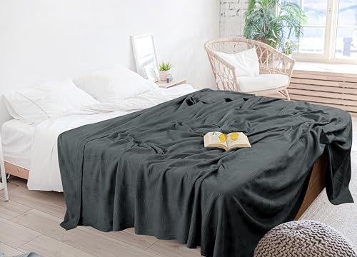Utopia Bedding Smoke Gray 100% Cotton Blanket [Queen Size - 90x90 Inch] 350GSM Lightweight, Soft and Breathable Thermal Blanket for All Seasons Utopia Bedding