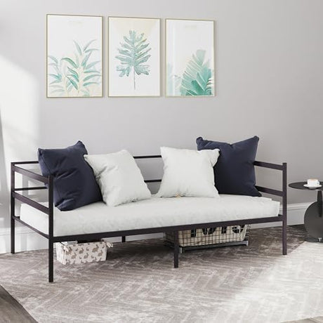 KOMFOTT Metal Daybed Frame Twin Size, Heavy-Duty Steel Slats Support Sofa Bed, Platform Mattress Foundation, Multifunctional Platform Bed Frame, Day Bed for Living Room & Guest Room KOMFOTT