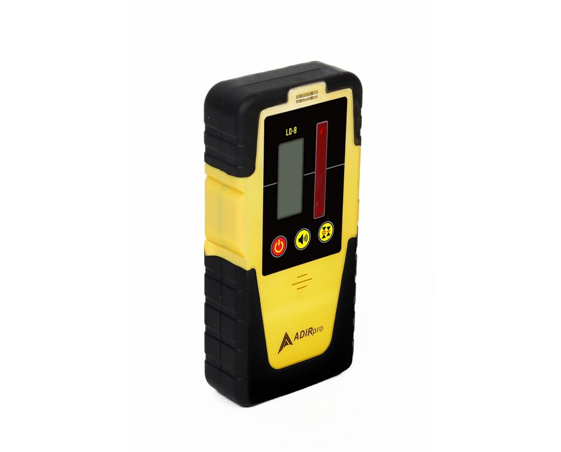 AdirPro Universal Rotary Laser Detector (LD-8) - Digital Rotary Laser Receiver with Dual Display and Built-In Bubble Level, Compatible with All Red Rotary Lasers - Rod Clamp Included - WoodArtSupply