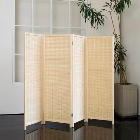 Loomveil 4 Panel Short Room Divider Folding Screen,47 inch Bamboo Panel Divider for Home Partition,Beige Loomveil
