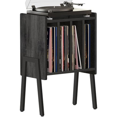 TUTOTAK End Table with Vinyl Holder Display Shelf, Record Player Stand, Record Storage Table, Side Table, Turntable Stand, Nightstand, Charcoal Grey TB01BY045