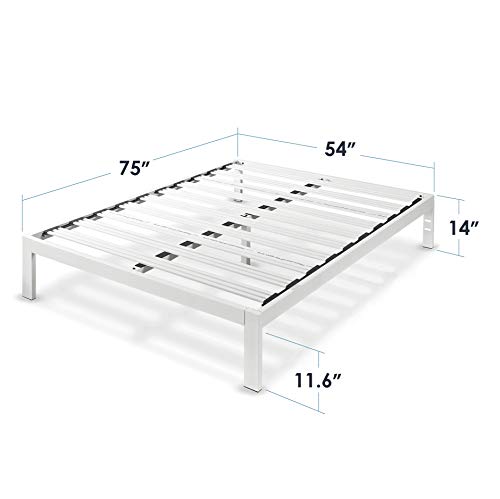 Mellow Rocky Base C 14" Platform Bed Heavy Duty Steel White, w/ Patented Wide Steel Slats (No Box Spring Needed) - Full Mellow
