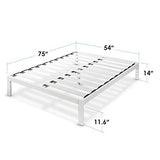 Mellow Rocky Base C 14" Platform Bed Heavy Duty Steel White, w/ Patented Wide Steel Slats (No Box Spring Needed) - Full Mellow