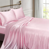 Vonty Satin Sheets Twin Silky Soft Satin Bed Sheets Pink Sheet Set, 1 Deep Pocket Fitted Sheet + 1 Flat Sheet + 1 Pillowcases Vonty