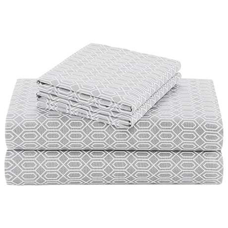 Comfort Spaces 100% Cotton Sheet Set Breathable, Lightweight, Soft with 12" Elastic Pocket Fits up to 14" Mattress, All Season Cozy Bedding, Matching Pillow Case, Twin Diamond Taupe 3 Piece Comfort Spaces