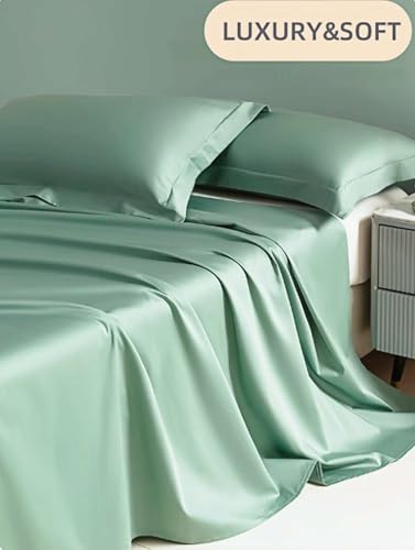 Queen Size Flat Sheet Only, Soft 300 Thread Count 100% Cotton Sheets, Sateen, Cooling & Breathable Bed Sheets, Top Sheet, Flat Sheet Only, Single Flat Sheets Only (Queen, Sage Green) HMACOLOR BEDDING
