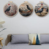 FONNUY Embroidery Kit, Featuring Crow and Landscape Patterns, Cross Stitch Kits for Both Adults and Beginners, Handmade Crafts Printed Pattern Set, Color Thread Needlework, 8'' Hoop (Fearless Bird)
